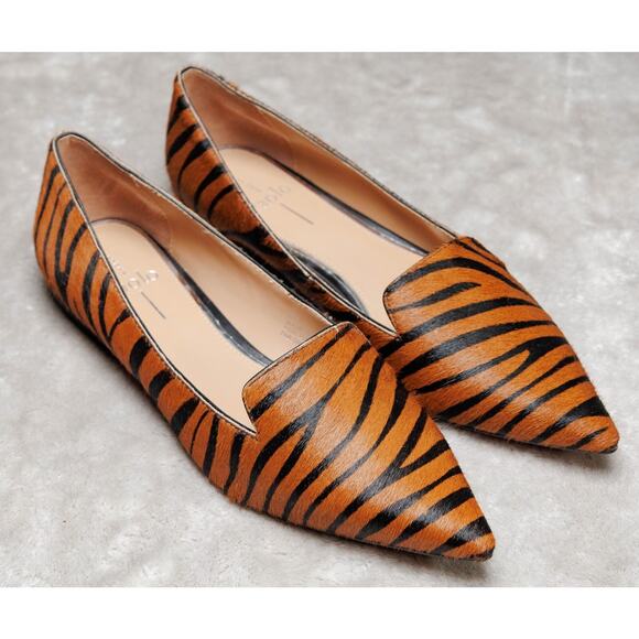 Linea Paolo Tiger Print Leather Pointed Toe Loafer Flats Womens Size 8 NEW - Picture 1 of 16